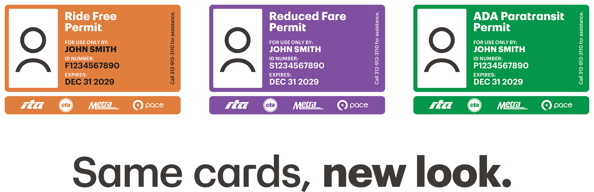 RTA fare cards showing Ride Free, Reduced Fare, and ADA Paratransit permits